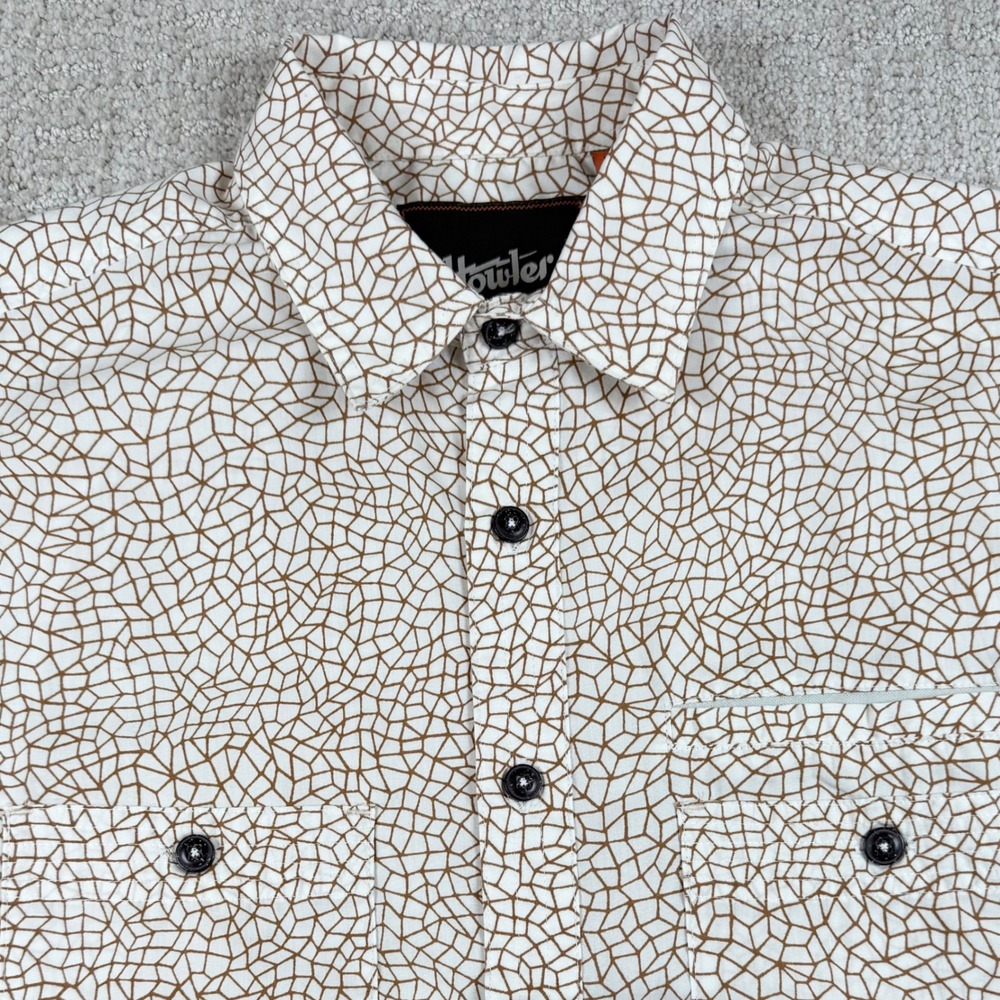 Howler Bros Mens Medium White Brown Geometric Short Sleeve Button Up Shirt